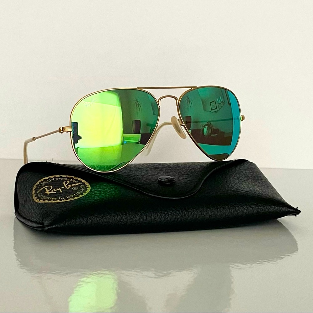 Rayban Aviator Sunglasses Matte Gold Frame/Green Flash Lenses RB3025 55-14